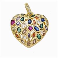 Copper Heart Pendant Micropave Multicolor Zirconia Gold Plated, approx 20mm