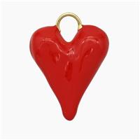 Copper Heart Pendant Red Enamel Gold Plated, approx 20-25mm