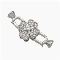 Copper Clasp Pave Zirconia Cord-End Clover Platinum Plated, approx 10mm, 5-12mm