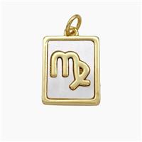 Copper Rectangle Pendant Pave Shell Zodiac Virgo 18K Gold Plated, approx 12-15mm