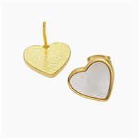 Copper Heart Stud Earrings Pave Shell 18K Gold Plated, approx 11-13mm