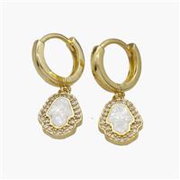 Copper Hamsahand Hoop Earrings Pave Fire Opal Zirconia 18K Gold Plated, approx 10-12mm, 14mm dia