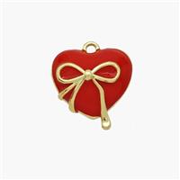 Copper Heart Pendant Red Enamel Bowknot Gold Plated, approx 14mm