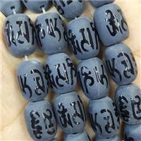 Black Onyx Agate Buddhist Beads Barrel Om Mani Padme Hum Matte, approx 10-14mm