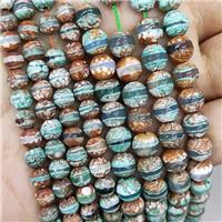 Tibetan Style Agate Beads Green Faceted Round, approx 8mm dia