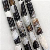 Natural Druzy Agate Tube Beads Black Dye, approx 14-37mm