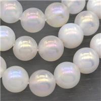 round white Agate Beads with AB-color electroplated, approx 6mm dia