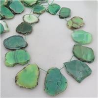African Green Grass Agate Beads, slice, topdrilled, approx 25-50mm