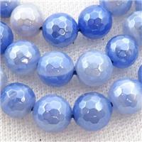 blue striped Agate beads, faceted round, light electroplated, approx 12mm dia