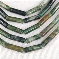 Moss Agate Column Beads Green, approx 4x13mm
