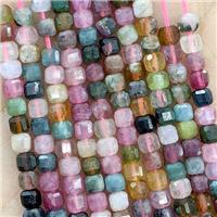 Multicolor Tourmaline Cube Beads, approx 3mm