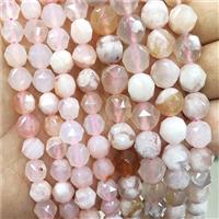 Natural Pink Cherry Sakura Agate Beads Cut Round, approx 7-8mm