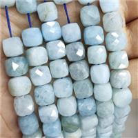 Natural Blue Aquamarine Beads Faceted Cube, approx 8.5-10mm
