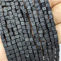 Black Lava Cube Beads, approx 4mm