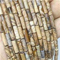 Natural Picture Jasper Tube Beads, approx 4x13mm