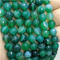 Green Stripe Agate Beads Band Dye Faceted Round, approx 10mm dia