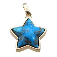 Blue Turquoise Star Pendant Gold Plated, approx 15mm dia