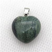 green Kambaba Jasper heart pendant, approx 20mm