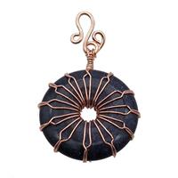 Blue Sandstone Donut Pendant Wire Wrapped Rose Gold, approx 30mm