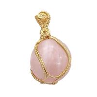 Pink Rose Quartz Nugget Pendant Freeform Wire Wrapped, approx 20-35mm