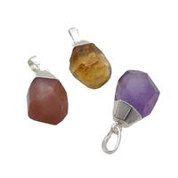 Mix Gemstone Pendant Faceted Teardrop Silver Plated, approx 12-16mm