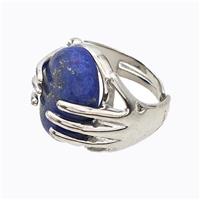 Copper Hand Rings Pave Lapis Lazuli Platinum Plated, approx 13-18mm, 18mm dia