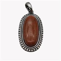 Alloy Oval Pendant Pave Golden Sandstone Antique Silver, approx 13-30mm, 25-35mm