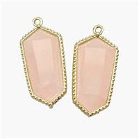 Natural Pink Rose Quartz Prism Pendant Gold Plated, approx 12-14-25mm