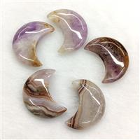 Natural Aurora Amethyst Agate Moon Pendant, approx 30mm