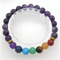 Chakra Bracelets with amethyst, stretchy, approx 8mm dia