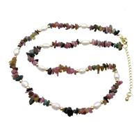 Multicolor Tourmaline Necklace With Pearl, approx 3-6mm, 40-45cm length