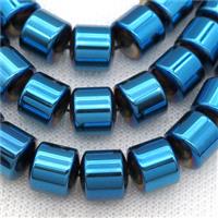 Hematite tube beads, blue electroplated, approx 10mm