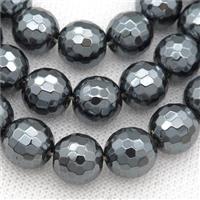 Black Hematite Beads, faceted round, approx 6mm dia