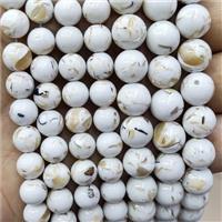White Jade Beads Inlay Trochid Shell Dye Smooth Round, approx 10mm dia