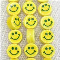 yellow Oriental Porcelain coin beads, emoji, approx 9x16mm, 25pcs per st