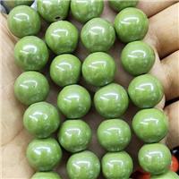 Green Porcelain Beads Smooth Round, approx 14mm, 27pcs per st