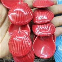 Red Porcelain Pendant Scallop Shell Shape, approx 35-37mm, 10pcs per st