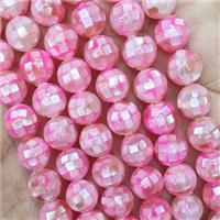 Round MOP Shell Beads Hotpink Dye Faceted, approx 8mm dia