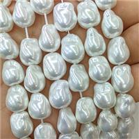 Baroque Style Pearlized Shell Beads White Freeform, approx 9-12mm