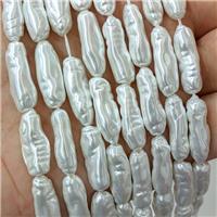 Baroque Style White Pearlized Shell Beads Stick, approx 7-22mm