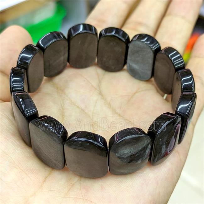Natural Silver Obsidian Bracelet Stretchy