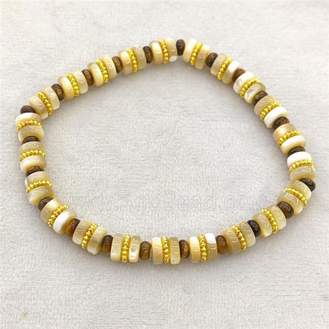 Coffee MOP Shell Bracelets Stretchy Rondelle