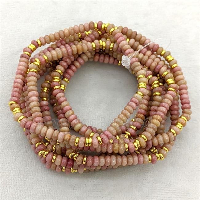 Natural Pink Wood Lace Jasper Bracelets Stretchy Rondelle