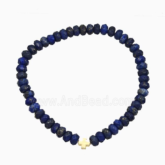Natural Lapis Lazuli Bracelet With Cross Faceted Rondelle