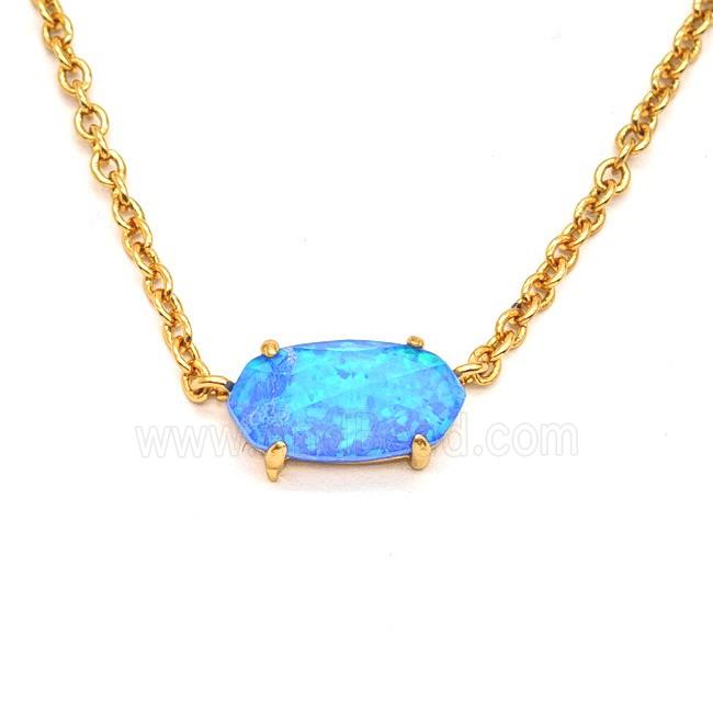 Blue Fireopal Copper Necklace Gold Plated