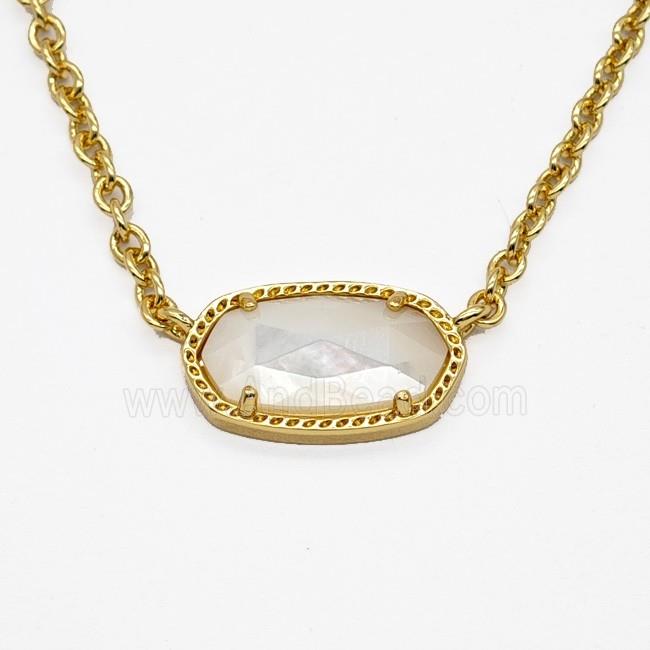 White MOP Shell Copper Necklace Gold Plated