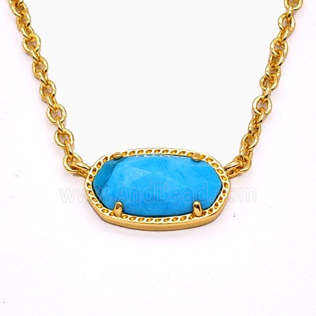Blue Magnesite Turquoise Copper Necklace Gold Plated