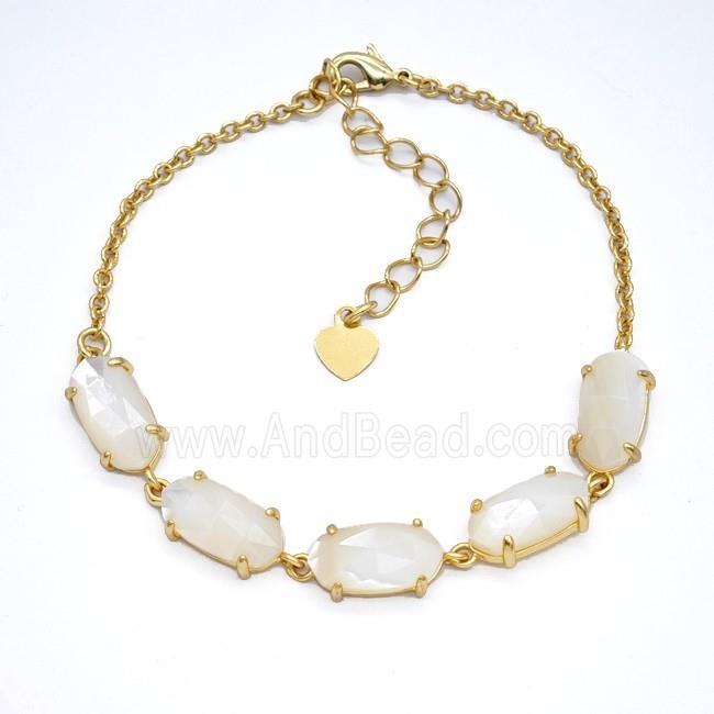 White MOP Shell Copper Bracelet Gold Plated