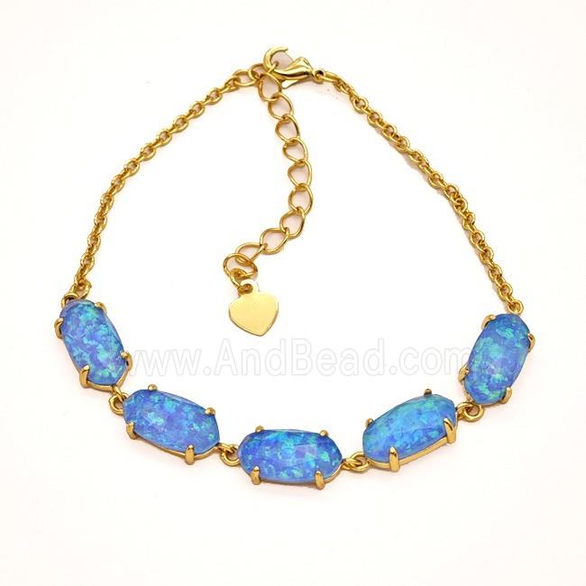 Blue Fireopal Copper Bracelet Gold Plated