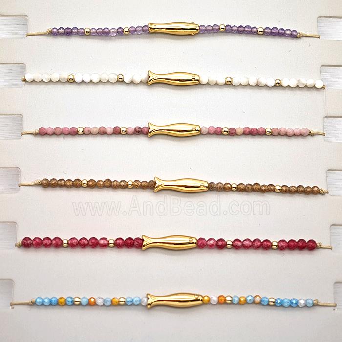 Gemstone Bracelet With Fish Mixed